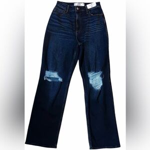 Hollister Dark Blue Distressed Straight Jeans